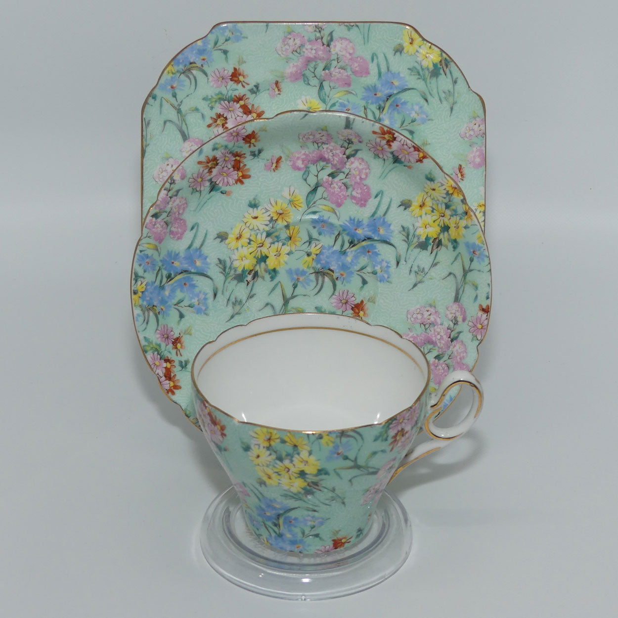 Shelley Cambridge Shape Melody Chintz trio | Square Plate | Pattern X12973 