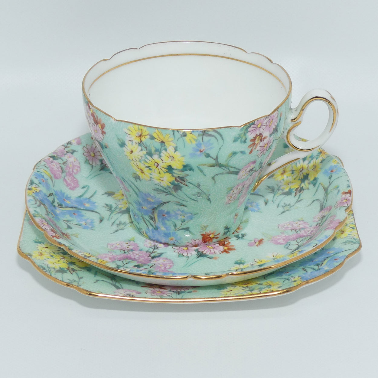 Shelley Cambridge Shape Melody Chintz trio | Square Plate | Pattern 12