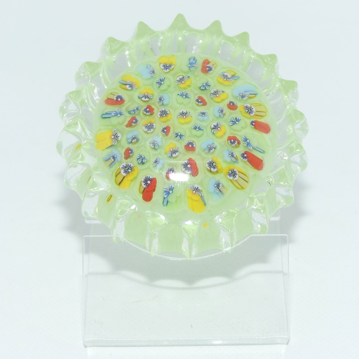 john-deacons-scotland-millefiori-pansy-paperweight-milky-lime-ribbed