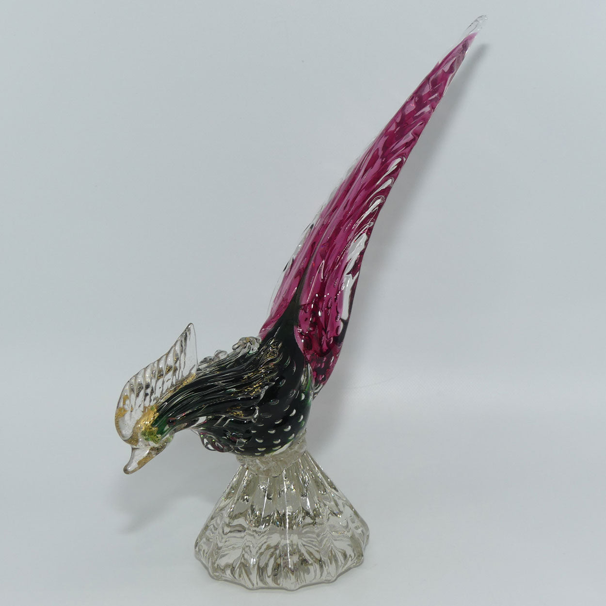 murano-italy-red-tail-green-body-glass-rooster-figure