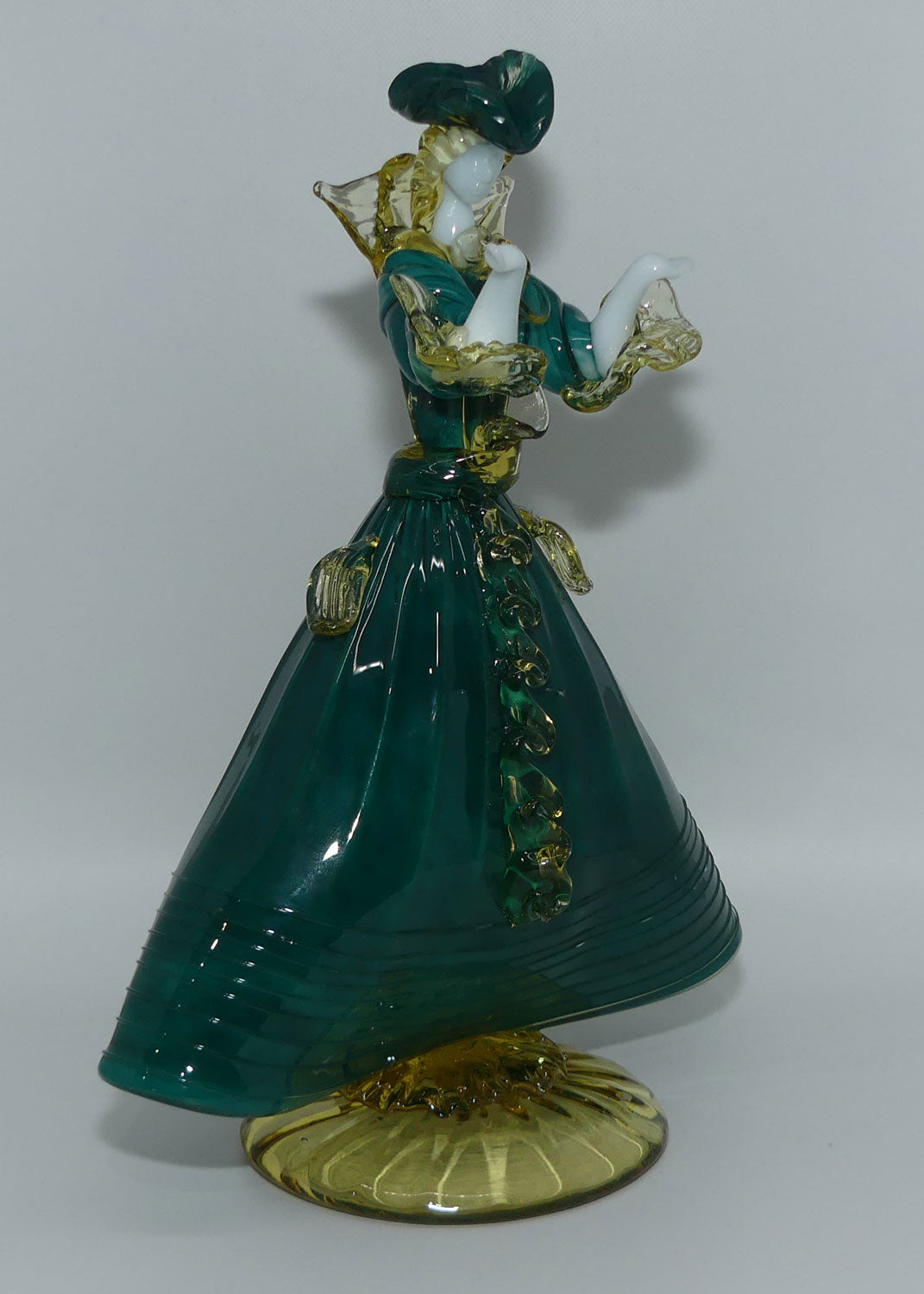 murano-glass-figure-of-a-lady-emerald-green-and-amber