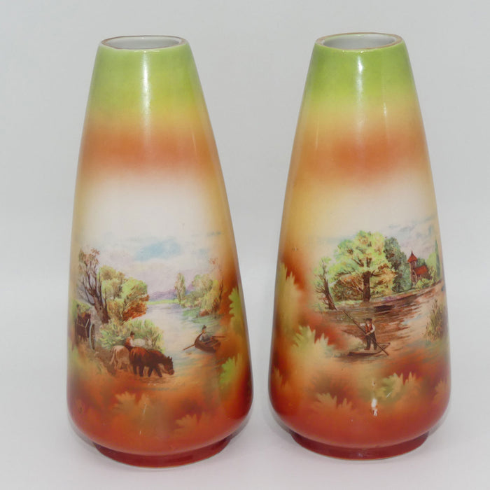 Pair of European Lake Scene vases c.1920