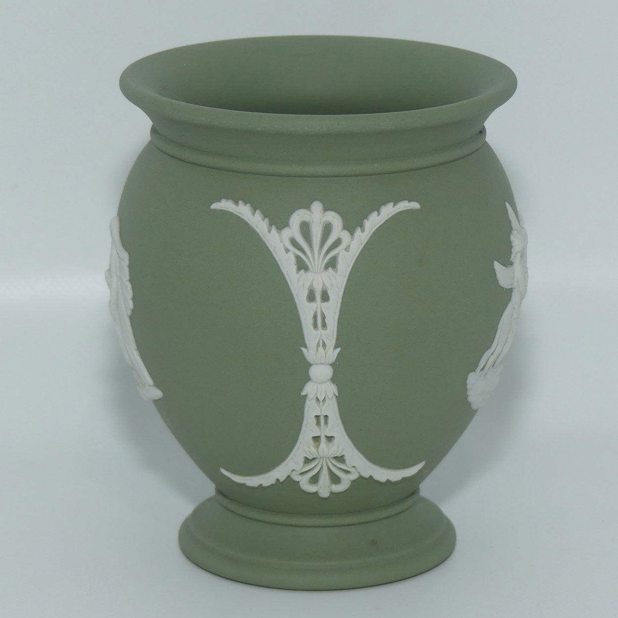 Wedgwood Jasper | White on Sage Green | Grecian Maidens and Pegasus vase