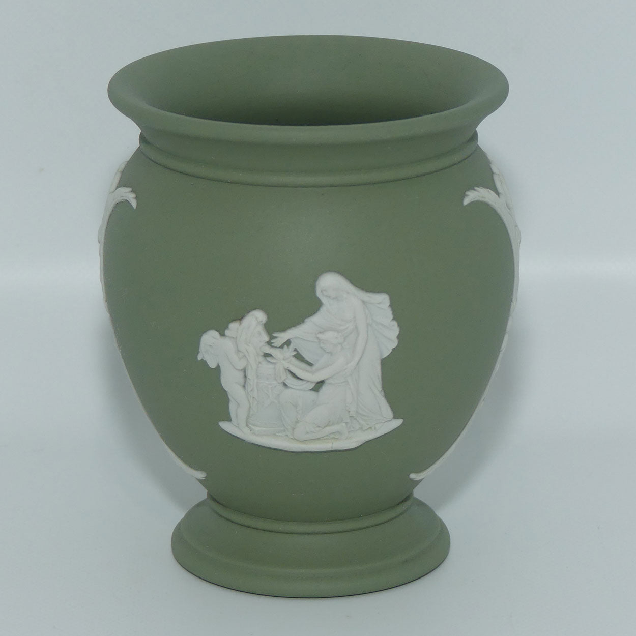Wedgwood Jasper | White on Sage Green | Grecian Maidens and Pegasus vase