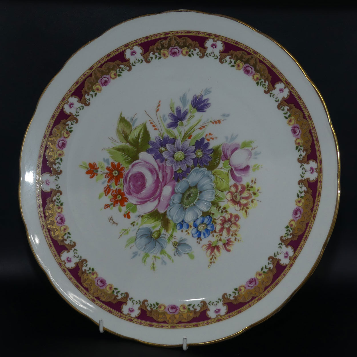 Pate Porc. PF Limoges large floral plate | Artist signed