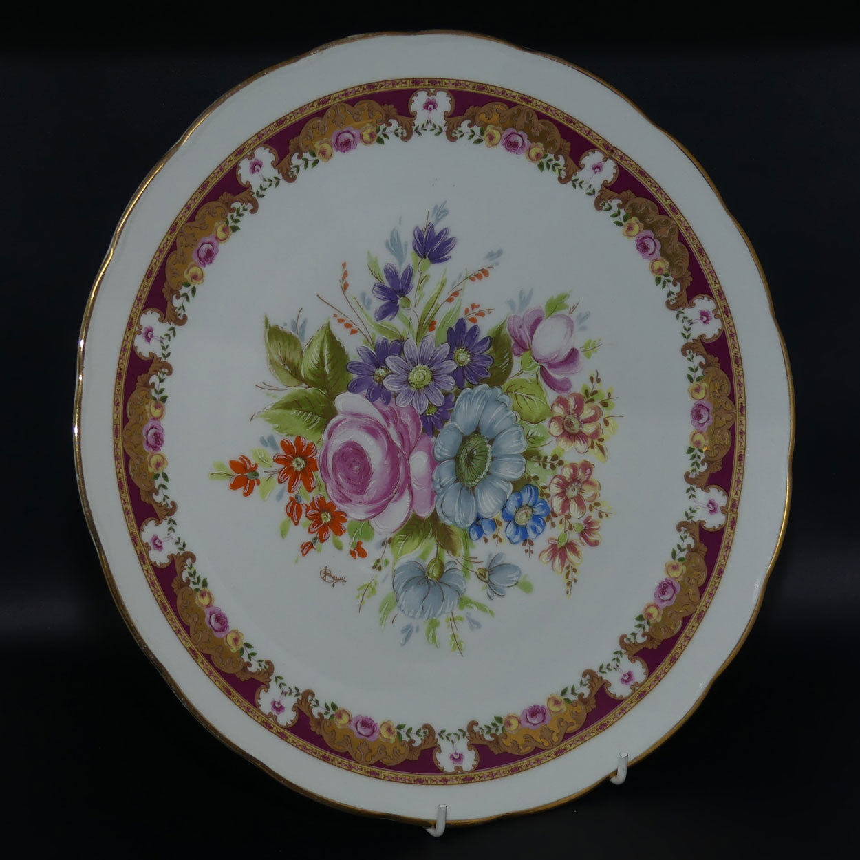 Pate Porc. PF Limoges large floral plate | Artist signed