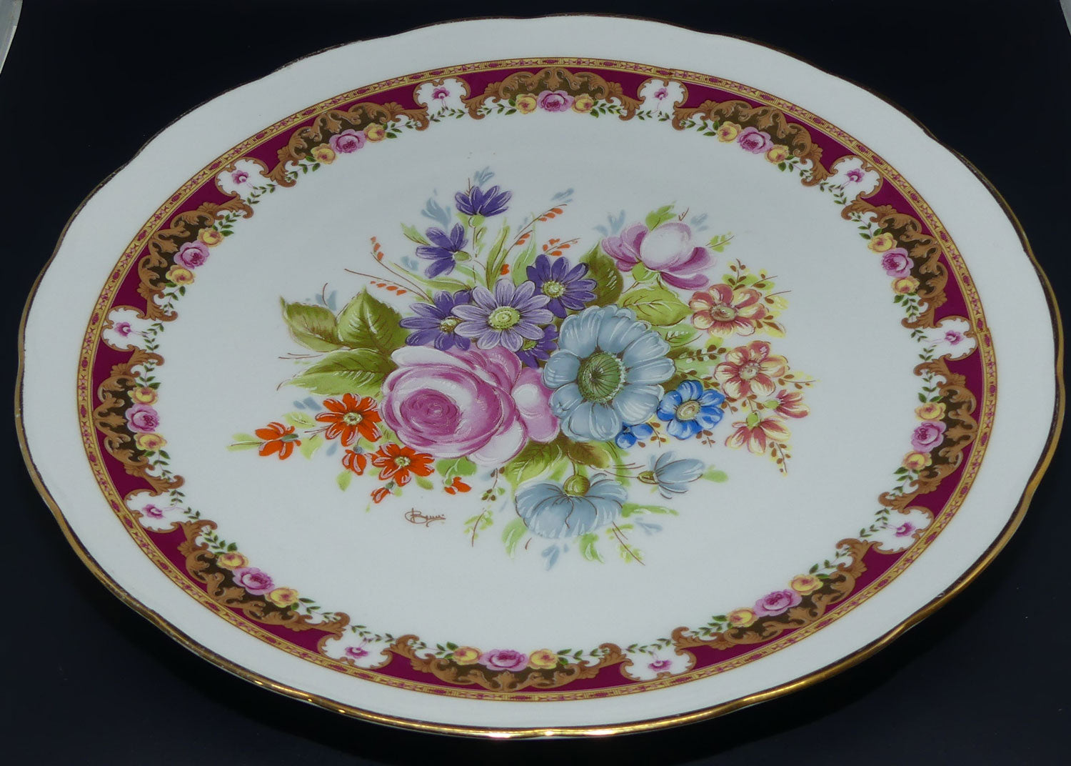 Pate Porc. PF Limoges large floral plate | Artist signed