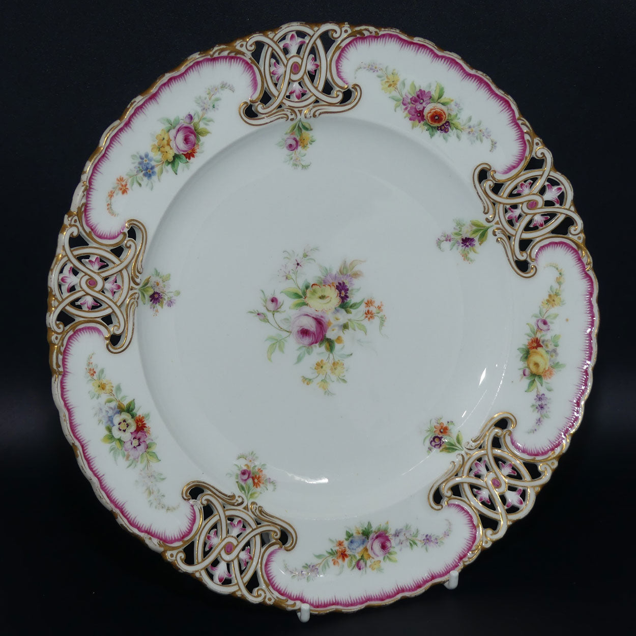 fine-quality-pierced-gallery-floral-spray-decorated-cabinet-plate