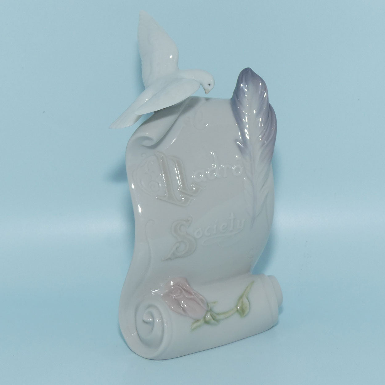Lladro Society Dove and Pink Rose display plaque | #7677 | boxed
