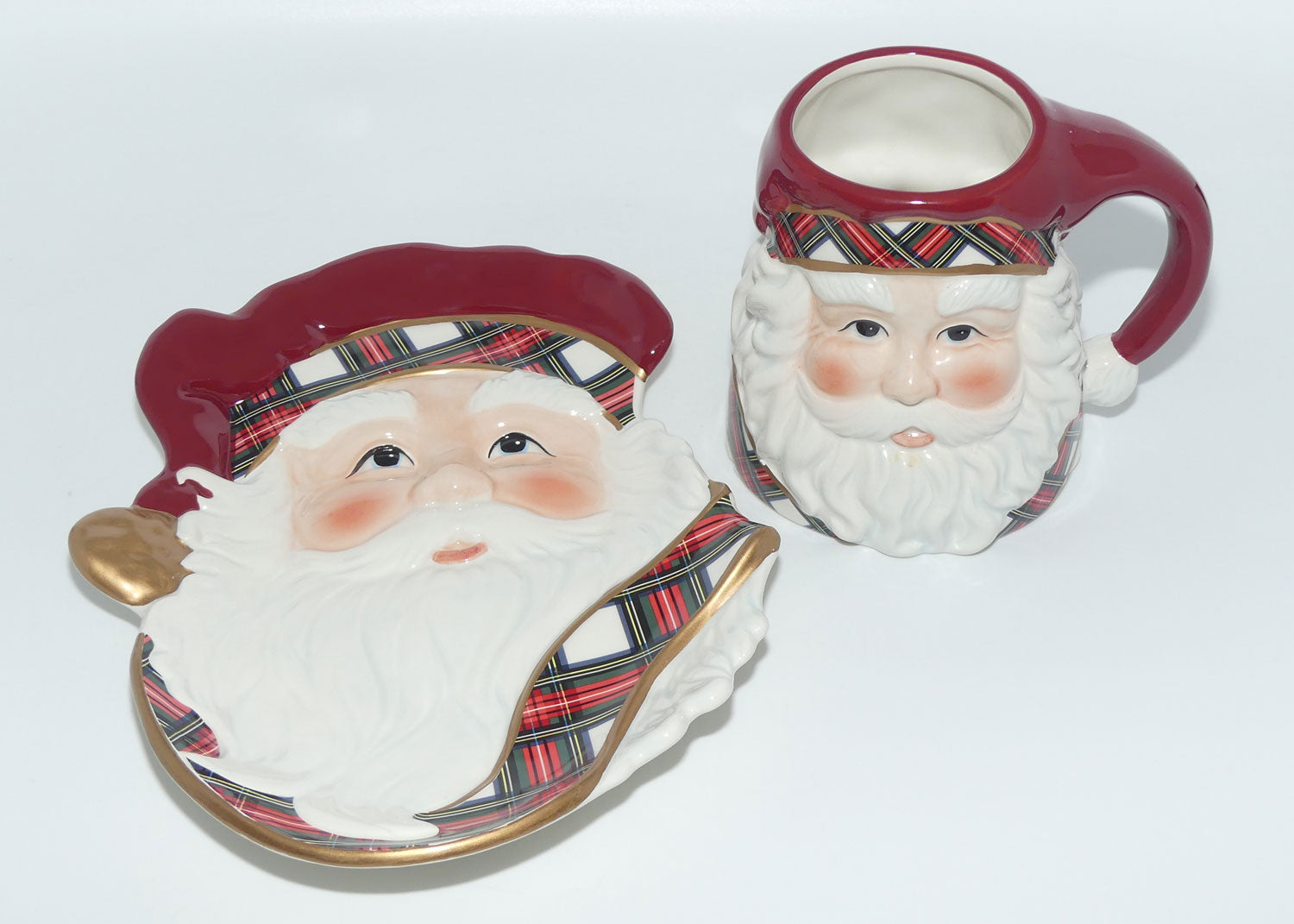 Waterford Holiday Heirlooms | Plaid Santa Plate and Mug set | Ltd Ed