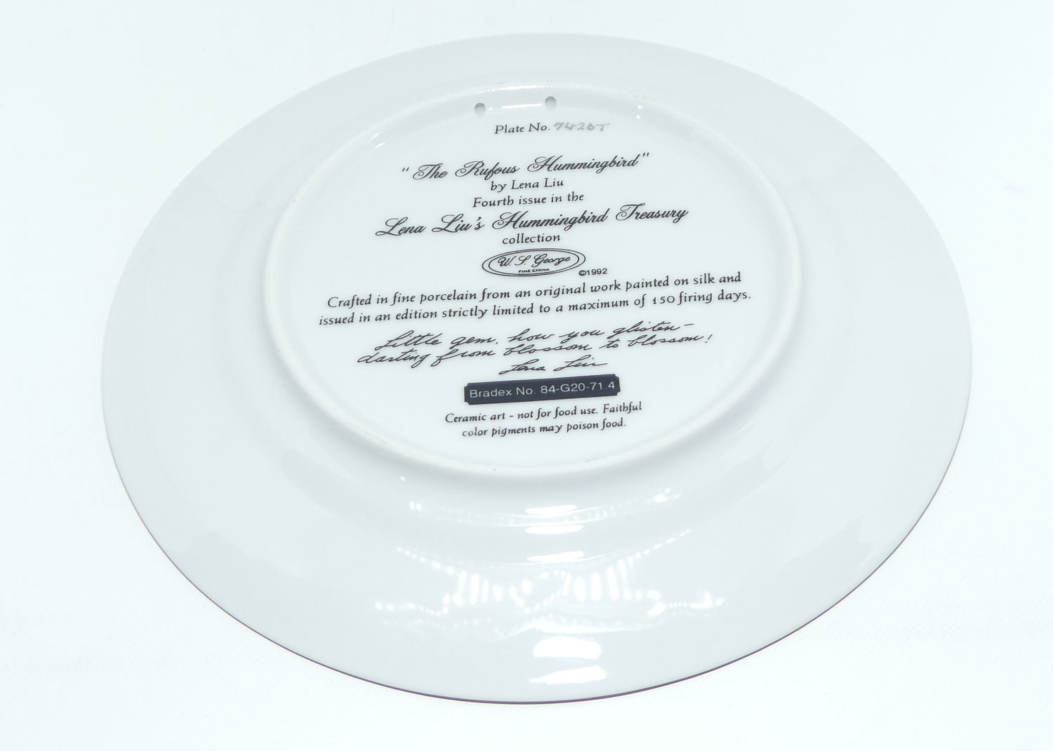 bradex-84-g20-71-4-plate-lena-lius-hummingbird-treasury-the-rufous-hummingbird