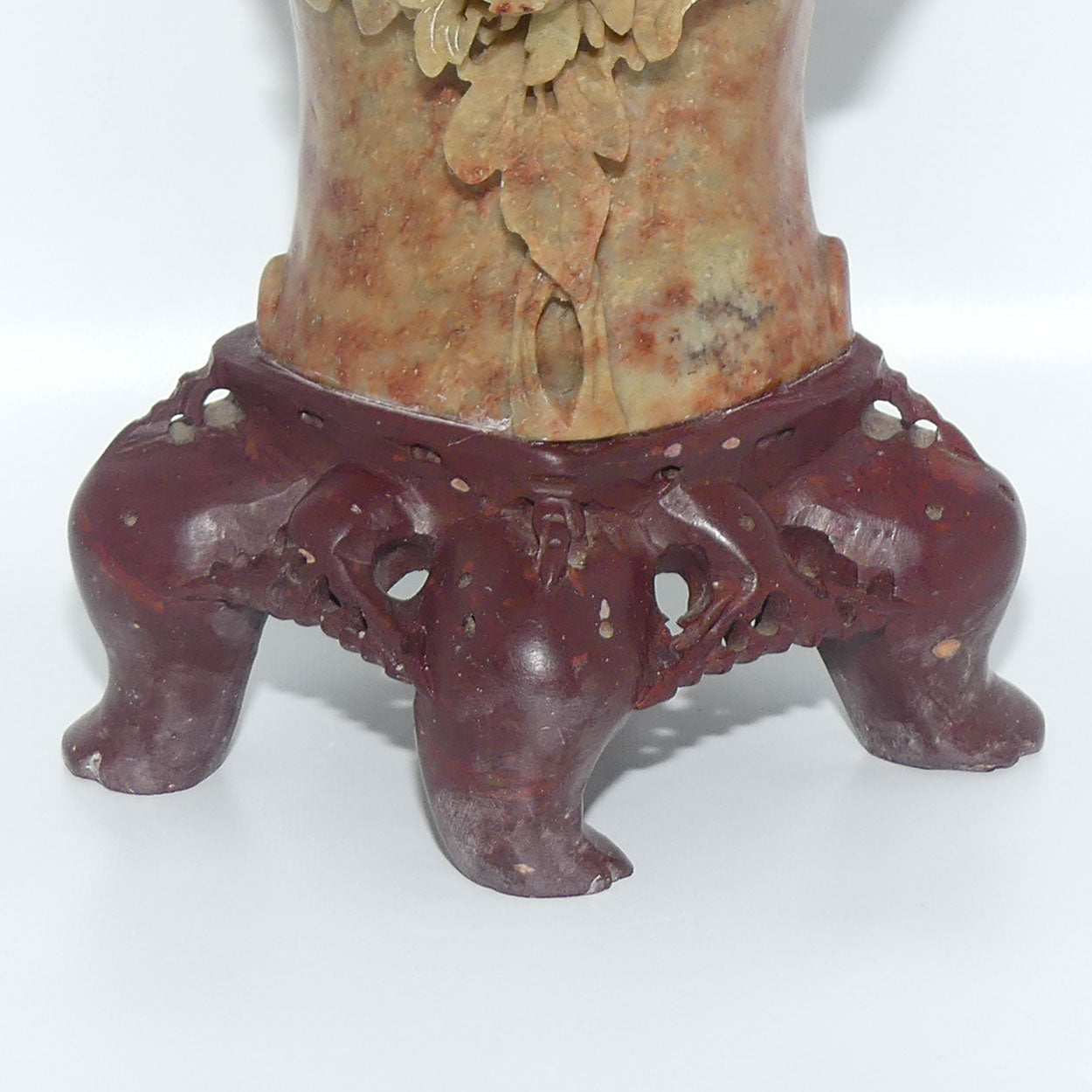 Elaborately Carved Soapstone Vase | Two Floral Blooms on Tree Trunk