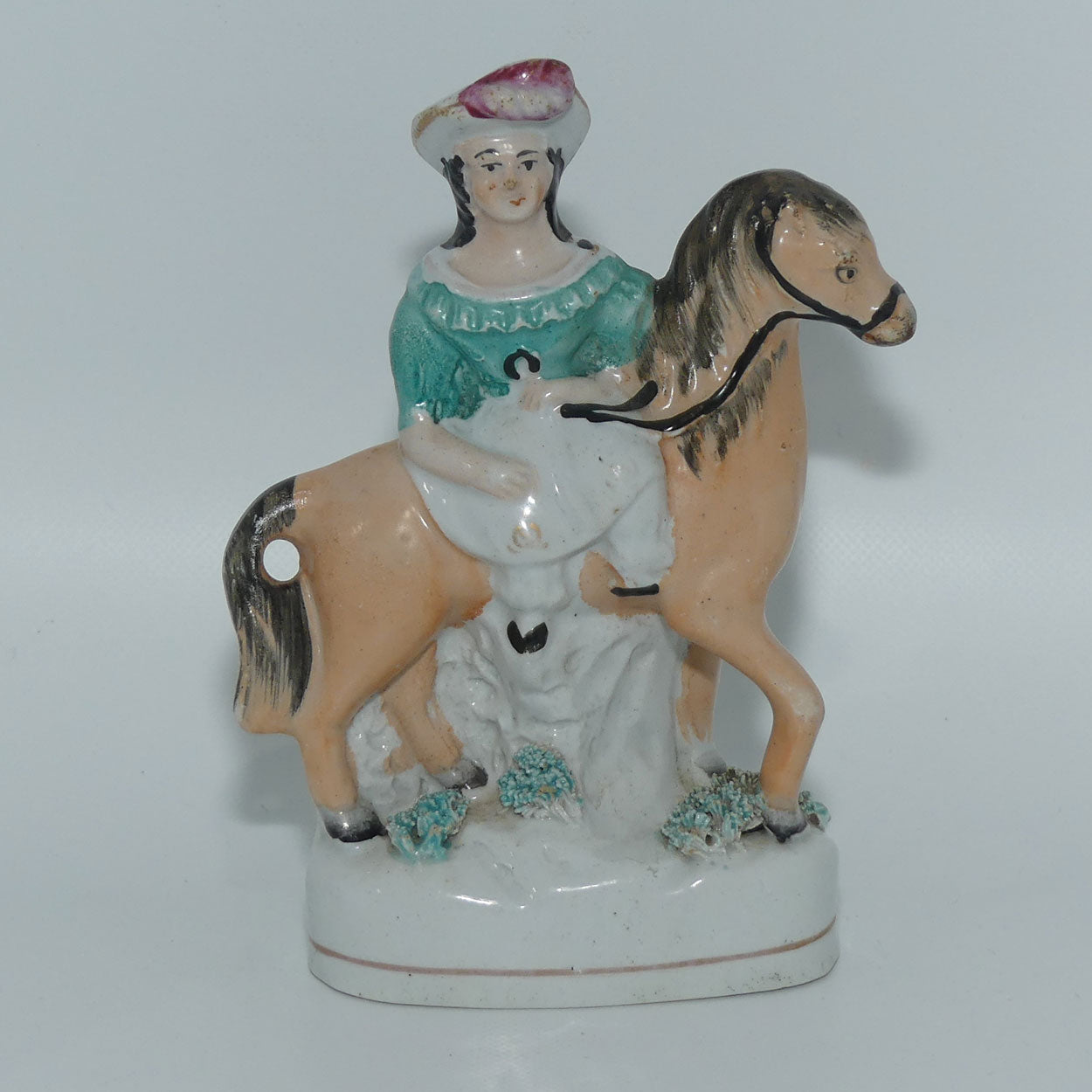 Antique Staffordshire Pottery Pair of Flatback Figures | Man and Lady on Horses