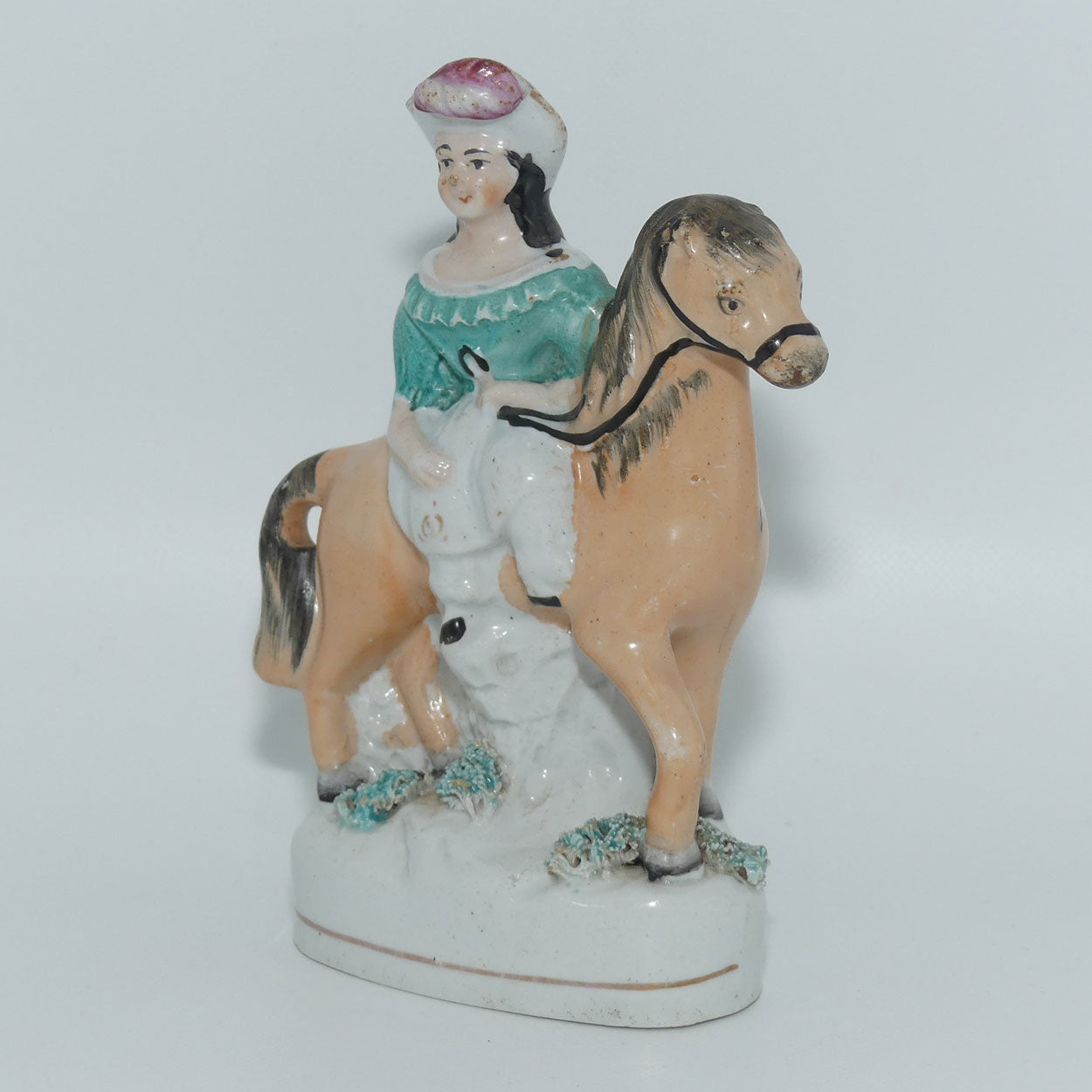 Antique Staffordshire Pottery Pair of Flatback Figures | Man and Lady on Horses