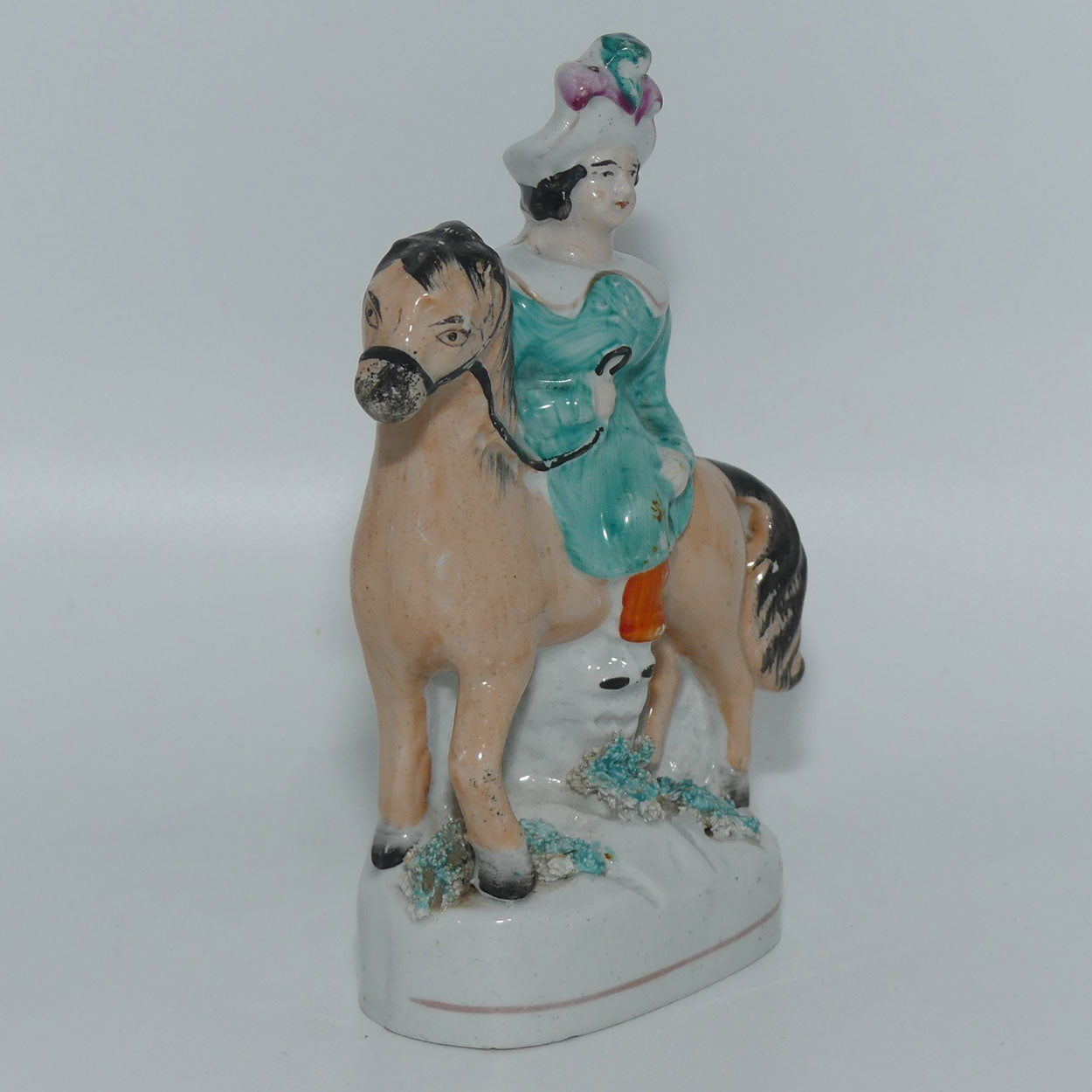 Antique Staffordshire Pottery Pair of Flatback Figures | Man and Lady on Horses
