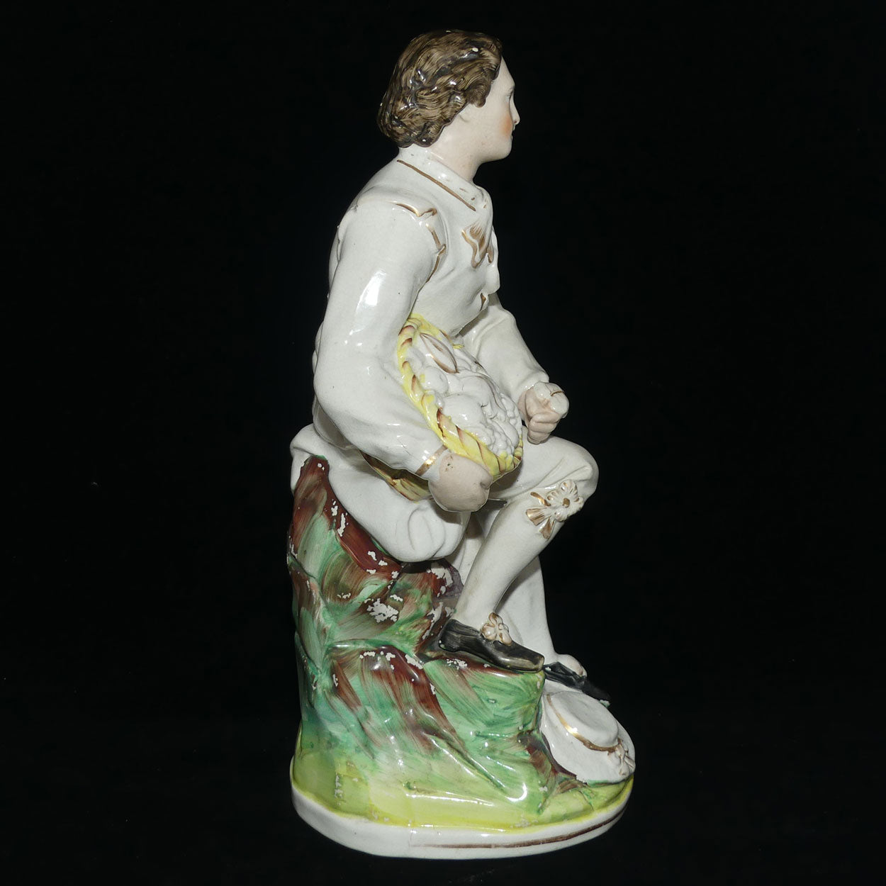 Antique Staffordshire Pottery Man Holding Basket of Grapes | Large