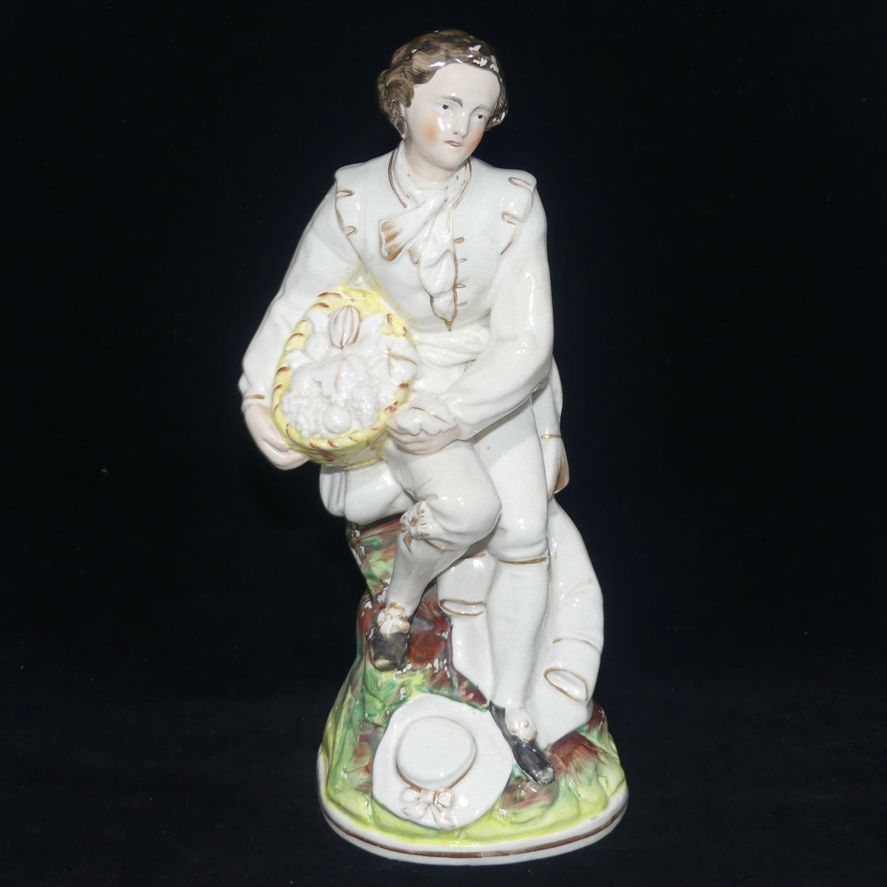 Antique Staffordshire Pottery Man Holding Basket of Grapes | Large