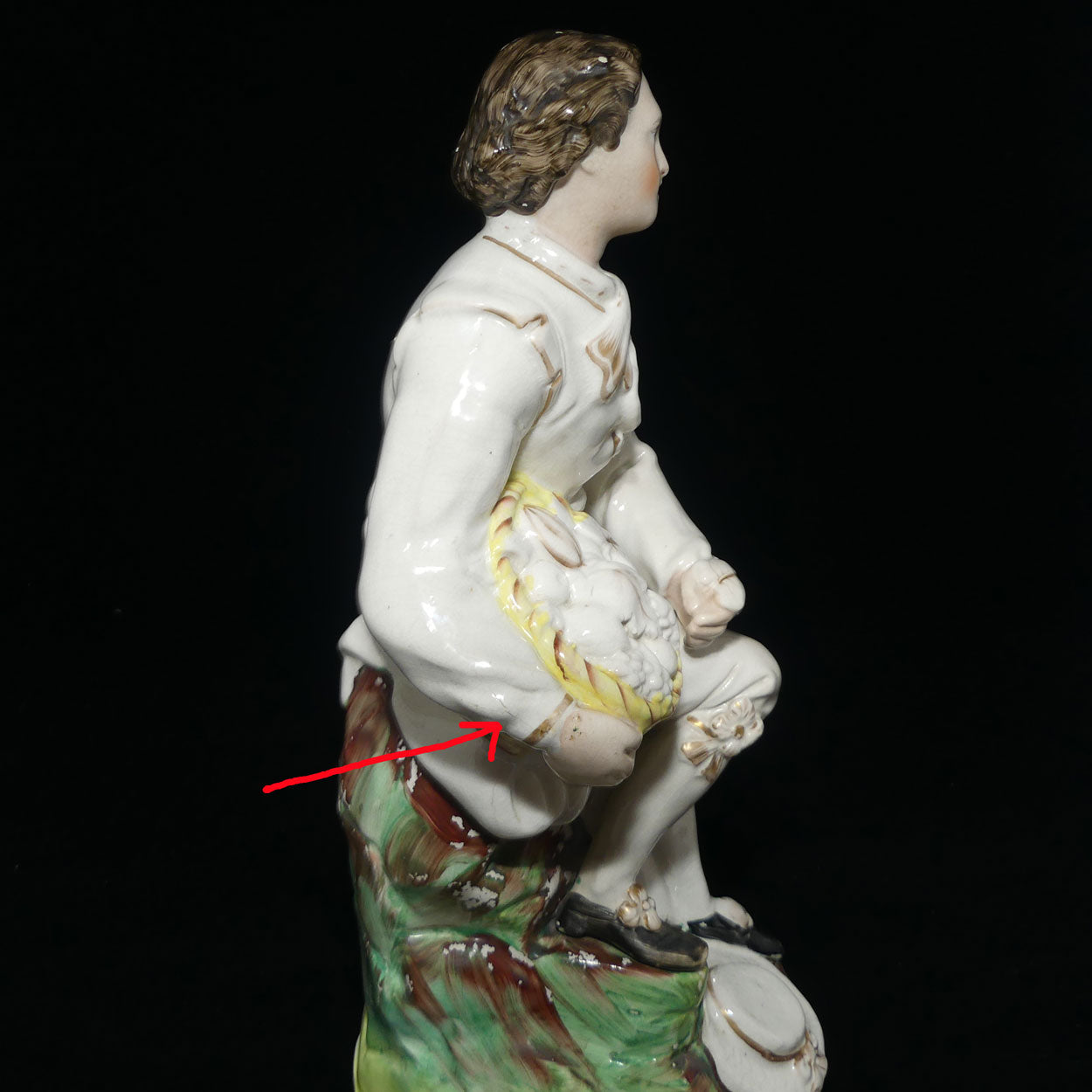 Antique Staffordshire Pottery Man Holding Basket of Grapes | Large