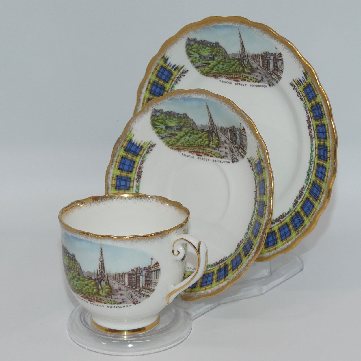 taylor-and-kent-bone-china-princes-street-edinburgh-clan-gordon-tartan-trio