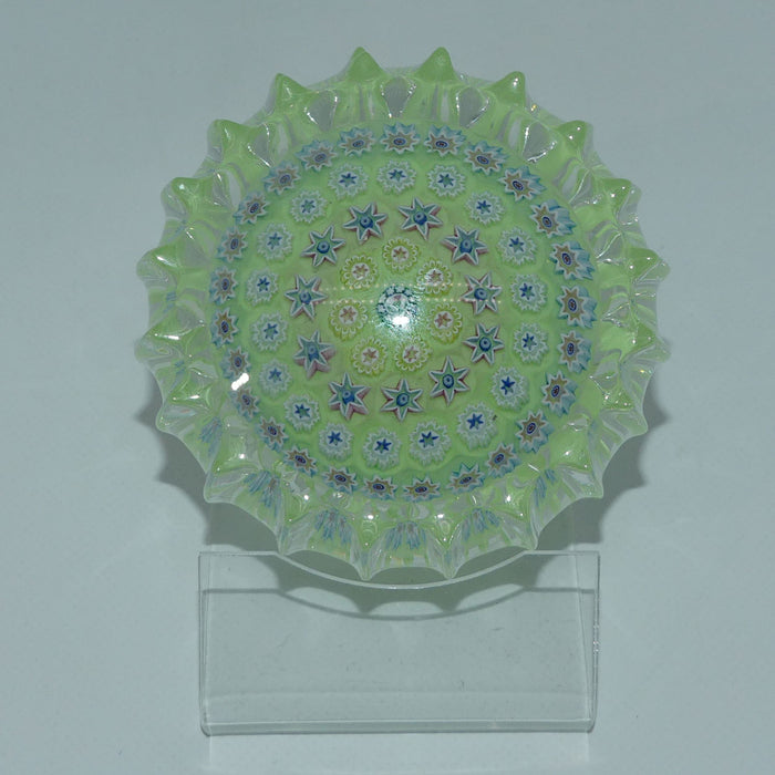 John Deacons Scotland Millefiori Concentric Ribbed paperweight | Tea Green