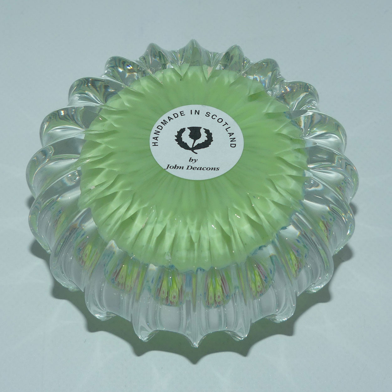 john-deacons-scotland-millefiori-concentric-ribbed-paperweight-tea-green