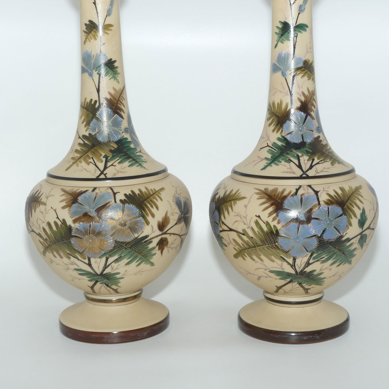 pair-tall-victorian-hand-painted-custard-glass-mantle-vases