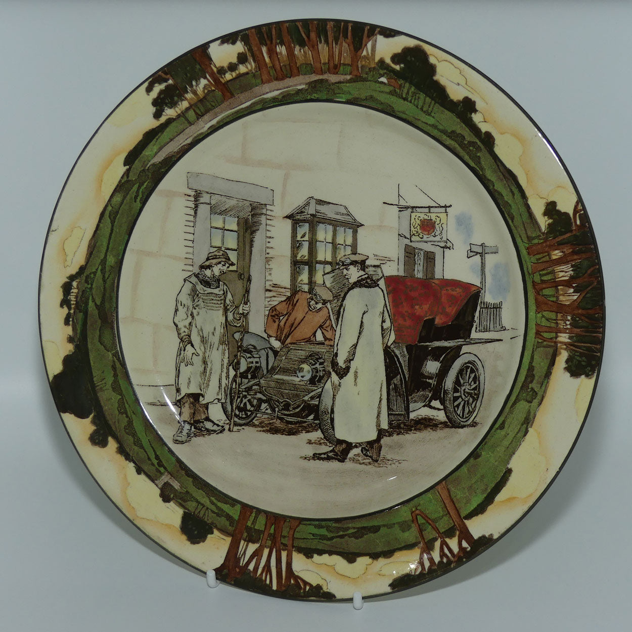 Royal Doulton Early Motoring plate D2406 Scene 9: Yokel and Motorist Outside Chequers Inn